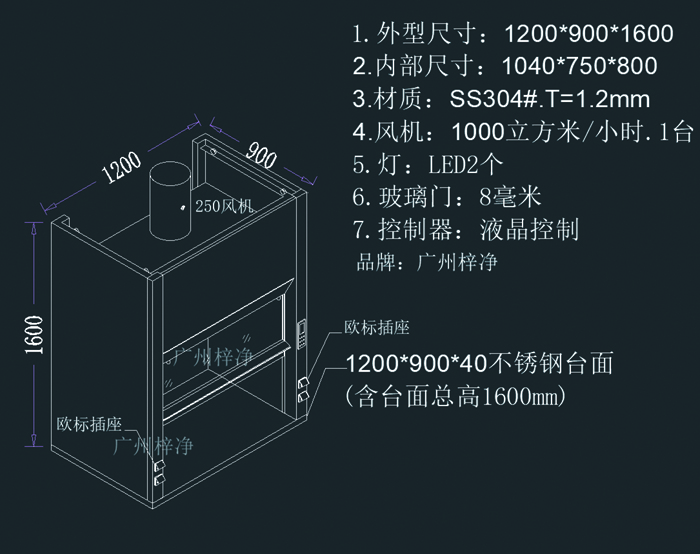 桌上型通风柜3D结构示意图 桌上型通风柜3D结构示意图